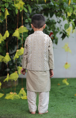 Sitara Lucknowi Mirror Look Embroidered Jacket Set with Silk Kurta and Cotton Bottom