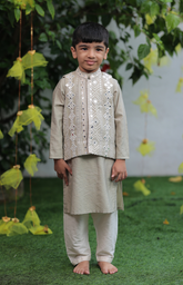 Sitara Lucknowi Mirror Look Embroidered Jacket Set with Silk Kurta and Cotton Bottom