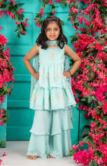 Sleeveless Peplum Garara Set - Light Pink