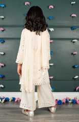 Sitara Lucknowi Mirror Look Embroidered Kurta Set with Silk Pallazo and Net Dupatta - Yellow