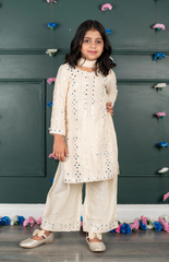 Sitara Lucknowi Mirror Look Embroidered Kurta Set with Silk Pallazo and Net Dupatta - Yellow