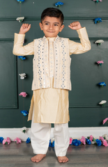 Sitara Lucknowi Mirror Look Embroidered Jacket Set with Silk Kurta and Cotton Bottom - Soft Pink