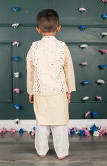 Sitara Lucknowi Mirror Look Embroidered Jacket Set with Silk Kurta and Cotton Bottom - Soft Pink