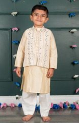 Sitara Lucknowi Mirror Look Embroidered Jacket Set with Silk Kurta and Cotton Bottom - Soft Pink