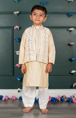 Sitara Lucknowi Mirror Look Embroidered Jacket Set with Silk Kurta and Cotton Bottom - Soft Pink