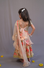 Floral Sequence Coral Floral Embroidery Ghagra Choli with Sequence Embroidered Blouse