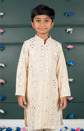 Sitara Lucknowi Embroidered Kurta Set with Cream Salwar - Beige
