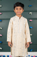 Sitara Lucknowi Embroidered Kurta Set with Cream Salwar - Beige