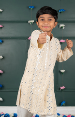 Sitara Lucknowi Embroidered Kurta Set with Cream Salwar - Beige