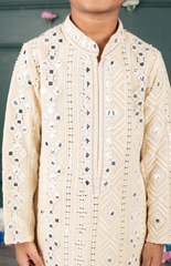 Sitara Lucknowi Embroidered Kurta Set with Cream Salwar - Beige