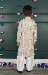 Sitara Lucknowi Embroidered Kurta Set with Cream Salwar - Grey