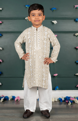 Sitara Lucknowi Embroidered Kurta Set with Cream Salwar - Grey