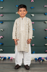 Sitara Lucknowi Embroidered Kurta Set with Cream Salwar - Grey