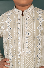 Sitara Lucknowi Embroidered Kurta Set with Cream Salwar - Grey