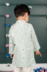 Sitara Lucknowi Embroidered Kurta Set with Cream Salwar - Light Blue