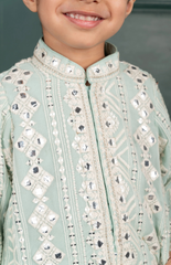 Sitara Lucknowi Embroidered Kurta Set with Cream Salwar - Light Blue