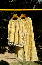 Poncho and Pant with Inner in Beautiful Parsi Gara Embroidery - Lemon