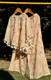 Poncho and Pant with Inner in Beautiful Parsi Gara Embroidery - Soft Pink