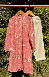 Parsi Gara Boys Kurta Set - Rose Pink