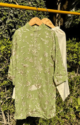 Parsi Gara Boys Kurta Set - Pista Green