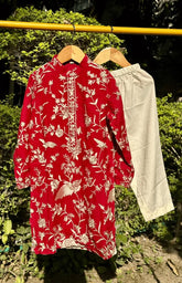 Parsi Gara Boys Kurta Set - Maroon