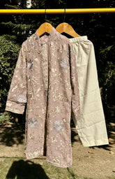 Parsi Gara Boys Kurta Set - Lavender Beige