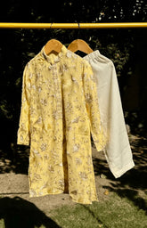 Parsi Gara Boys Kurta Set - Lemon