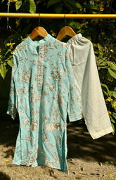 Parsi Gara Boys Kurta Set - Light Blue