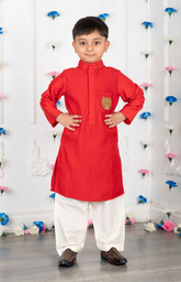 Pintucks Kurta Set with Solid Color with a lion zardozi embroidered patch