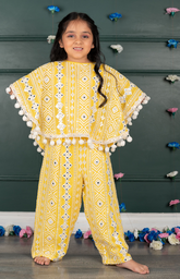 Mirror Embroidered Poncho Set - Yellow