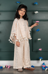 Mirror Embroidered Poncho Set - Soft Pink