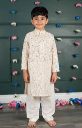 Mirror Kurta with cream and Amla Embroidery all over - Nude Peach