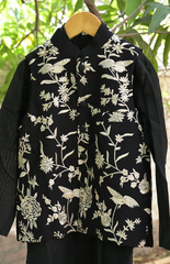 Parsi Gara Embroidered Silk Kurta Jacket Set - Black