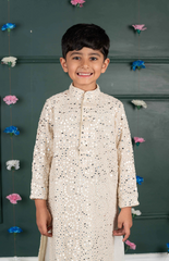 Mirror Kurta with cream and Amla Embroidery all over - Nude Peach