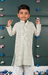 Mirror Kurta with cream and Amla Embroidery all over - Blue