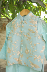 Parsi Gara Embroidered Silk Kurta Jacket Set