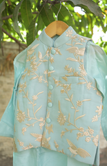 Parsi Gara Embroidered Silk Kurta Jacket Set - Black