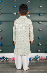 Mirror Kurta with cream and Amla Embroidery all over - Blue