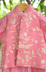 Parsi Gara Embroidered Silk Kurta Jacket Set - Pink
