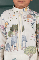 Jungle Embroidered Kurta Pant Set with Mandarin Collar