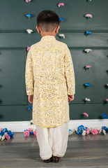 Mirror Kurta with cream and Amla Embroidery all over - Yellow