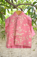 Parsi Gara Embroidered Silk Kurta Jacket Set - Pink