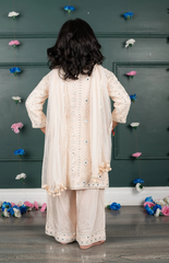 Sitara Lucknowi Mirror Look Embroidered Kurta Set with Silk Pallazo and Net Dupatta - Soft Pink