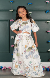 Jungle Embroidered Crop Top & Skirt Set with Mirror Work