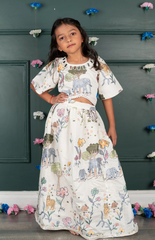 Jungle Embroidered Crop Top & Skirt Set with Mirror Work