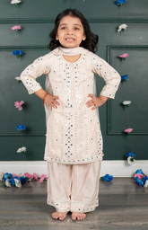 Sitara Lucknowi Mirror Look Embroidered Kurta Set with Silk Pallazo and Net Dupatta - Soft Pink