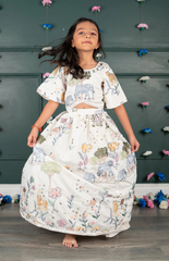 Jungle Embroidered Crop Top & Skirt Set with Mirror Work