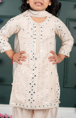 Sitara Lucknowi Mirror Look Embroidered Kurta Set with Silk Pallazo and Net Dupatta - Soft Pink