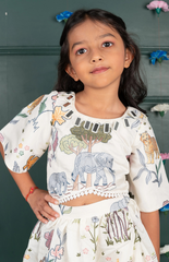 Jungle Embroidered Crop Top & Skirt Set with Mirror Work