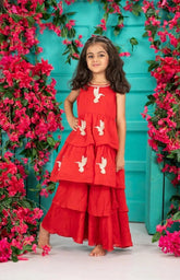 Sleeveless Peplum Garara Set - Zari Red